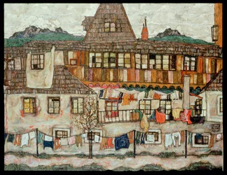 House with drying laundry (festmény vászonra)
