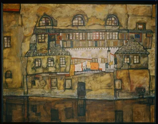 Hauswand am Fluss (akvarell, vászon)