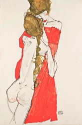 Anya és lánya – Egon Schiele (1890-1918) munkája, gouache papíron