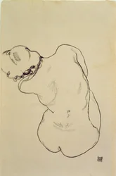 Fekvő akt – Hátulnézet, 1918 (fekete zsírkréta papíron)