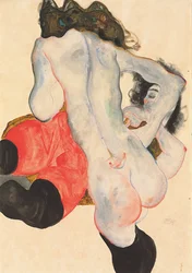 Fekvő nő vörös nadrágban és álló női akt, 1912