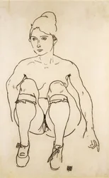 Ülő akt cipőben és harisnyában, 1918