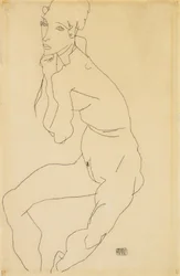 Ülő női akt, kézzel az állon, 1914