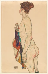 Álló akt mintás köntössel, 1917