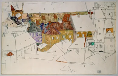 A sárga város (gouache, akvarell és ceruza)