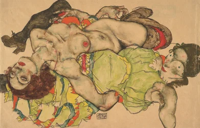 Két összefonódva fekvő lány, 1915