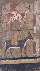 Antilop és szamár búzát hordozó Iti tábornok és kancellár sírjából a Luxor melletti El Ghebelenben. Kr.e. 2200-2000 (falfestmény)