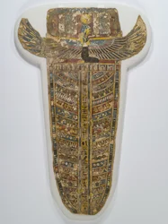 Festett múmiatakaró (kötény), ie 305-30 (vászon, gesso, festék és aranyozás)
