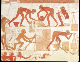 Fal építése Rekhmire sírjából, Tuthmosis III és Amenhotep II vezírje, Új Királyság (falfestmény) (részletekért lásd: 202228)