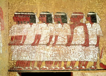 Kortézs a király katafalkját húzva, Tutanhamon sírjából (Kr. e. 1370-52) Új Királyság (falfestmény)