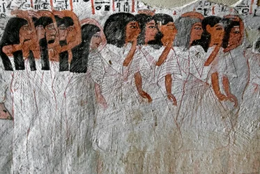 Egyiptomi ókor: sírás körmenet. Roy sírjának festménye (TT255). 18. dinasztia. Luxor Ciszjordániájáról, Egyiptomból