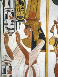 Egyiptom, Théba, Luxor, Királynők völgye, Nefertari sírja, az előcsarnok mellékhelyisége, falfestmények, királynő