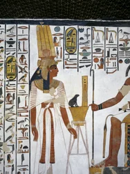 Egyiptom, Théba, Luxor, A Királynők Völgye, Nefertari sírja, az előszoba melléklete, Falfestmények, Thoth isteni írnok előtti királynő