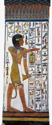Egyiptom, Théba, Luxor, a Királynők Völgye, Nefertari sírja, Hórusz isten falfestménye a sírkamrában a 19. dinasztiából