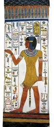 Egyiptom, Théba, Luxor, a Királynők Völgye, Nefertari sírja, falfestmény a sírkamra oszlopán a 19. dinasztiából