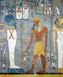 Maat, I. Ramszesz, Ptah és Ozirisz oszlopa, freskók Ramszesz I. sírjának sírkamrájából, Királyok Völgye, Luxor, Théba (az Unesco világörökségi listája)