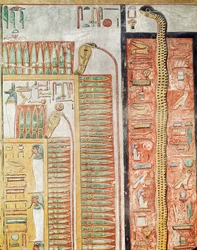 Dombormű, amely azt az utat ábrázolja, amelyen a halottaknak át kell menniük a túlvilágra, I. Seti (Kr.e. 1294-1279) Újbirodalom sírjától (festett mészkő)