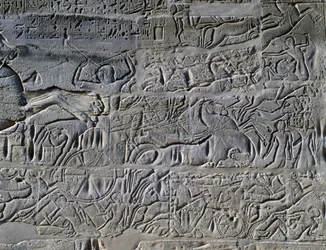 I. Szeti szíriai és palesztinai hadjáratai, dombormű, a karnaki templomkomplexum Nagy Hiposztílus-csarnokának északi külső fala (Unesco Világörökségi Listája).