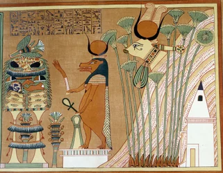Thoueris és Hathor a papiruszon. A kollégium hasonlít a thébai Ani papiruszához.