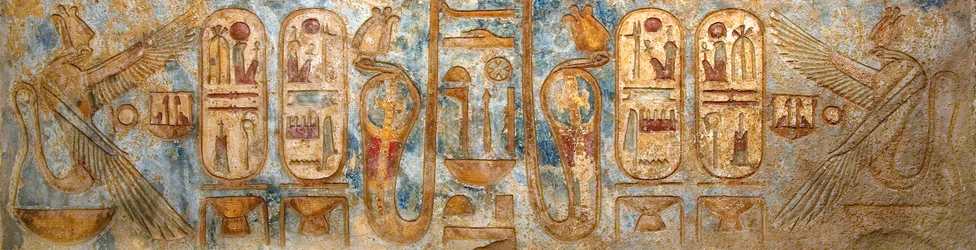 Egyiptomi antikvitás: királyi töltényeket ábrázoló freskó. Ramszesz temetkezési temploma III