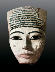 Ókori Egyiptom: Portré egy egyiptomi szarkofághoz. 17-12. század av JC. Polikróm fafaragás. Montserrat Monistrol, Montserrat Múzeum.