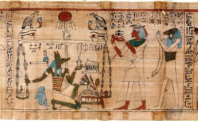 Egyiptomi ókor: a lélek megmérettetése - Részlet a Halottak könyvéből, a torinói Egyiptomi Múzeumban, Olaszországban őrzött papirusz