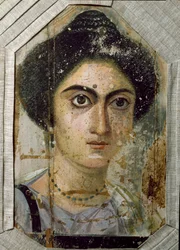 Egyiptomi ókor: egy nő temetési portréja. Festészet fára. 2. század vége. Az egyiptomi Fayumból (Fayum). Firenze, museo archeologico
