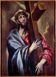 Krisztus keresztet hordozó Domenikos Theotokopoulos dit El Greco festménye (1541-1614) 1605 V. 1,08x0,78 m Madrid, Prado Múzeum - Krisztus hordozza a keresztet. El Greco (1541-1614) néven ismert Domenikos Theotokopoulos festménye 1605. 1,08 x 0,78 m. Prado