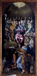 Pünkösd, Domenikosz Theotokopulosz, El Greco néven ismert művész (1541-1614) festménye, 17. század, 2,75 x 1,27 m, Madrid, Prado Múzeum
