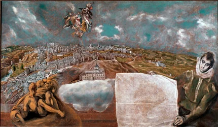 Kilátás Toledo városára (Toledo) Spanyolországban és a lenti síkra jobbra Domenikos Theotokopoulos dit El Greco festménye (1541-1614) 1608-1614 V. 132x228 cm Toledói Greco Múzeum