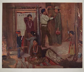 Indulás otthonról a Carlisle-i indiai iskolába (chromolitho)