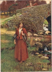 Az islingtoni végrehajtó lánya, illusztráció a „The Book of Old English Songs and Ballads”-ból, amelyet Stodder és Houghton adott ki, c. 1910 (színes litó)