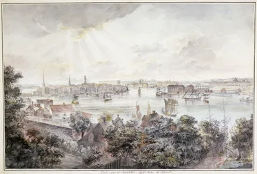 Stockholm kilátása Soderről a Királyi Palotával, Storkyrkannal, Riddarholmskykannal és Tskakykannal,