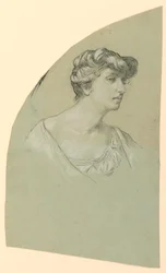 Rajz, Fiatal nő portré vázlata, 1885 körül