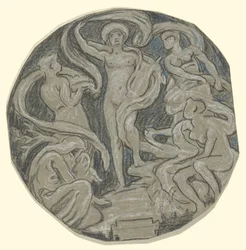 Tanulmány a Center Circle of Huntington Ceiling számára; Apollo és kísérői