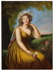 Madame du Barry (1743-1793) háromnegyedes portréja, tájképben ülve, 1775-93 körül (olaj, vászon)