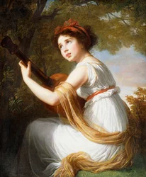 A művész lányának portréja, háromnegyed hosszúságban ülve, gitáron játszik, 1797 körül