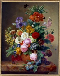 Virágok egy márványasztalon Elise Bruyere festménye (1776-1842) 19. századi Lyon, Musee des Beaux Arts