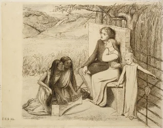 Két szerető, 1854 (toll és barna tinta törtfehér papíron)