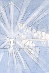 Angyalok és szentek mélyen meghajolnak, imádják Krisztus felajánlását: „Általa, Vele, Őbenne?”, 2001 (papíron)