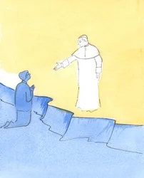 János Pál pápa a mennyben áll, kezét kinyújtva üdvözlésképpen, miközben a segítségét kérjük, 2006 (papíron nem)
