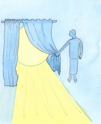Amikor valaki elragadtatott figyelmével imádkozik Isten felé, és Ő még elmélkedés közben „magasra” emeli, olyan, mintha félretenné a függönyt, amely elzárta a mennyország fényét, 2003 (papíron nem)