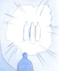 Amikor „belenézünk” Istenbe, imában, megtaláljuk a szenteket; és amikor a szentekre nézünk, ezáltal „belenyúlunk” Istenbe, 2002 (w/c papíron)