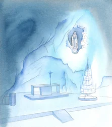 Akinek segítségre van szüksége, csak Jézus és Mária szívéhez kell fordulnia, akik együtt dolgoznak, hogy segítsenek és megmentsenek minket, 2005 (akvarell, papír).