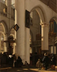 Protestáns, gótikus templom belseje istentisztelet közben Protestáns gótikus templom belseje az amszterdami Oude Kerk motívumaival