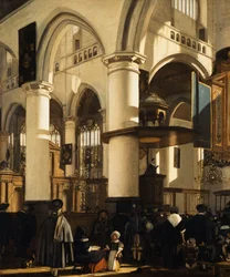 Az ótemplom, Delft, templomba járókkal, akik prédikációt hallgatnak, 1669