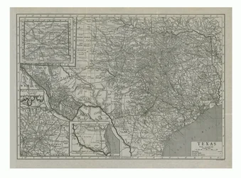 Texas térképe, USA, 1910-es évek.