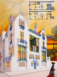 Háztervezés, 1905-1906 körül (akvarell és toll papíron)