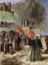 Keresztes hadjárat az albigensek ellen - Montségur utolsó védőit, a katarokat 1244-ben máglyán elégetik - Émile Bayard metszete G. Burgun nyomán