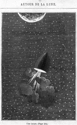A Hold felé tartva, illusztráció Jules Verne (1828-1905) "A Hold körül" című művéből, Párizs, Hetzel, Henri Theophile Hildibrand (1824-97) metszete.